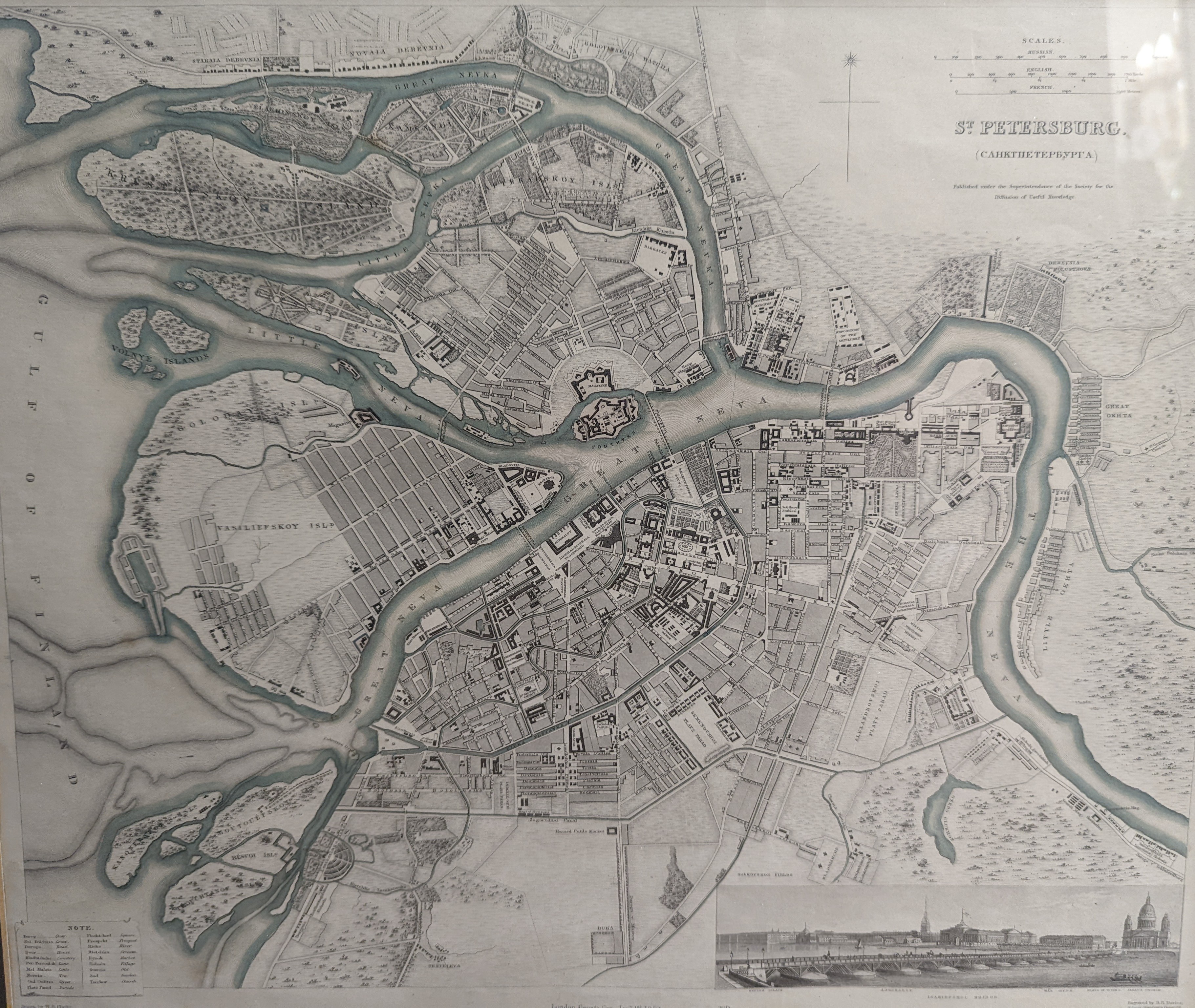 Franz Von Reilly, coloured engraving, German Map of Scotland, 1795, 46 x 63cm and two other later steel engraved maps of Moscow and St Petersburg, 32 x 39cm